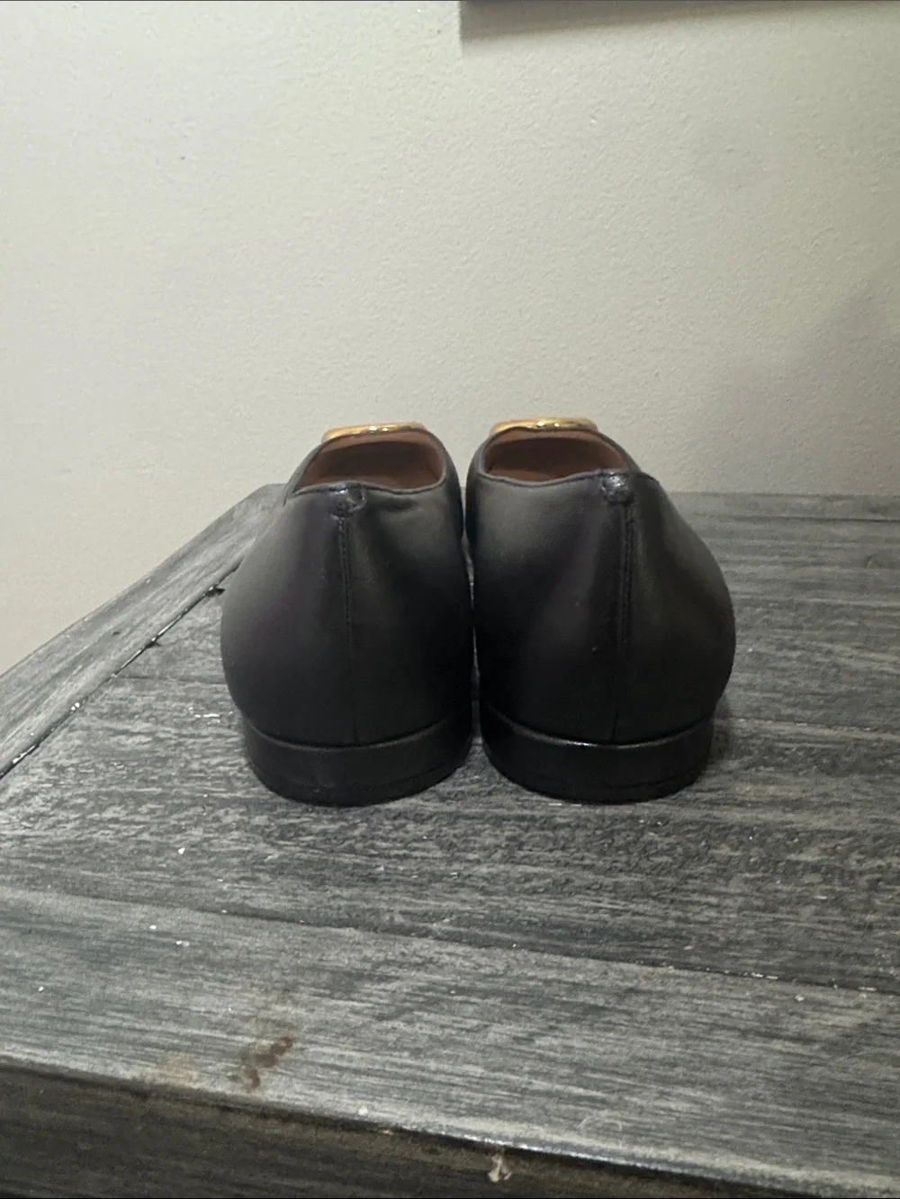 Cole Haan Black Leather Ballet Flats with Gold Circle Hardware - Picture 3 of 6